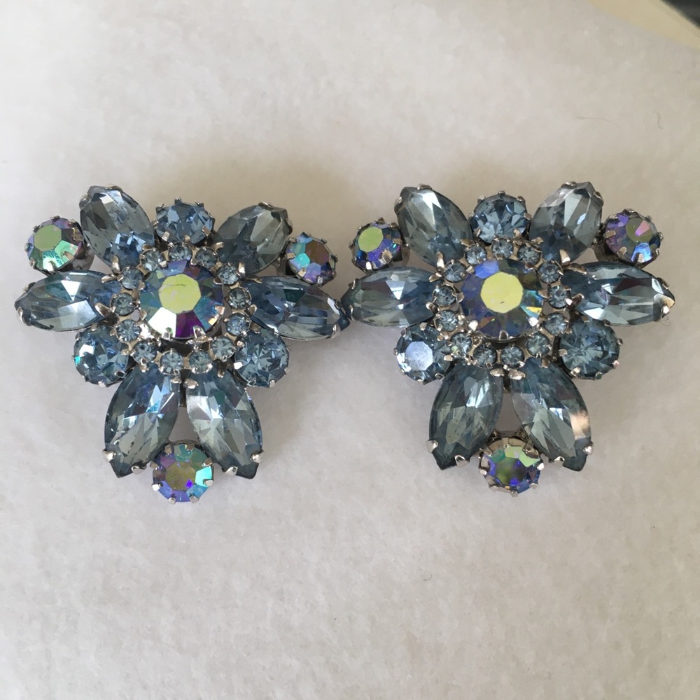 Signed Weiss Blue Rhinestone earrings